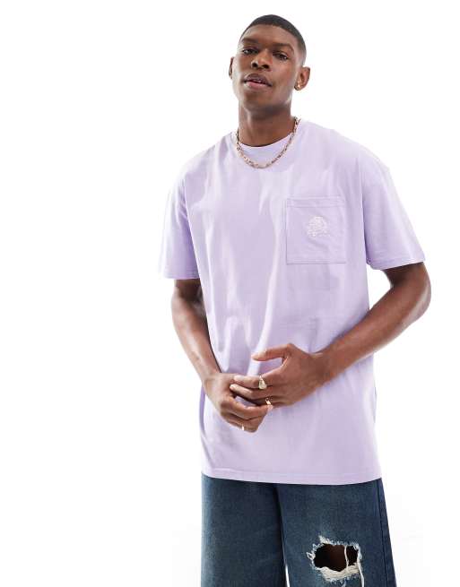 Camiseta lila extragrande con bordado de rosa en el bolsillo de Threadbare