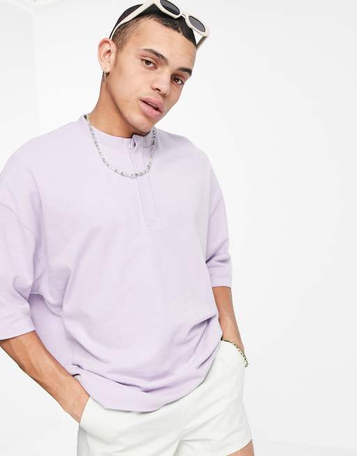 Camiseta lila extragrande con cuello panadero de tejido grueso de ASOS DESIGN