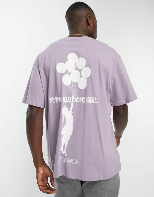 Camiseta lila extragrande con estampado de obra de globos de Banksy de Only & Sons