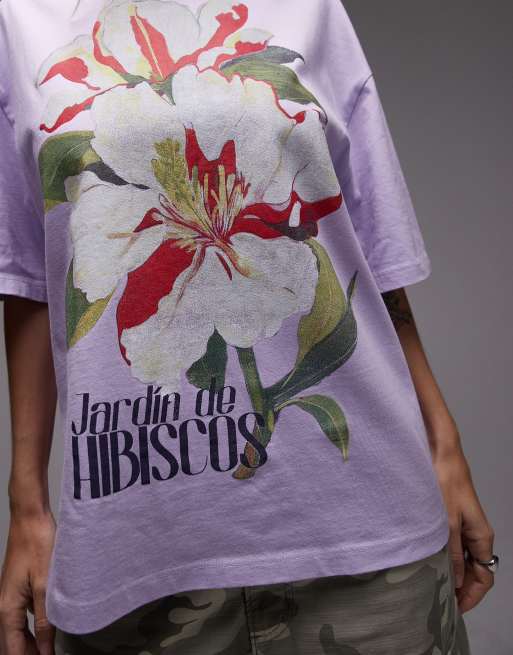 Camiseta lila extragrande con estampado gráfico de flor de hibisco de Topshop, 2 de 4