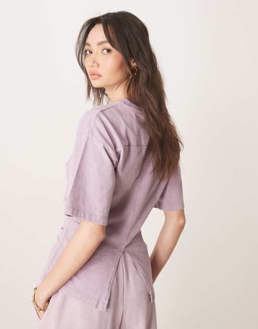 Camiseta malva lavado con cintura estilo corsé de ASOS DESIGN, 3 de 4