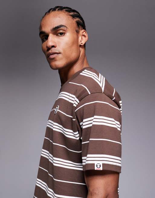Camiseta marrón a rayas beis extragrande de AAPE BY A BATHING APE®, 3 de 5
