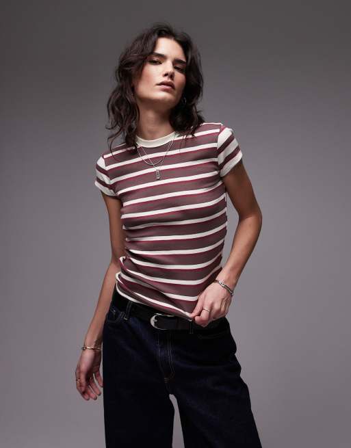 Camiseta marrón chocolate a rayas básica de Topshop , 2 de 4
