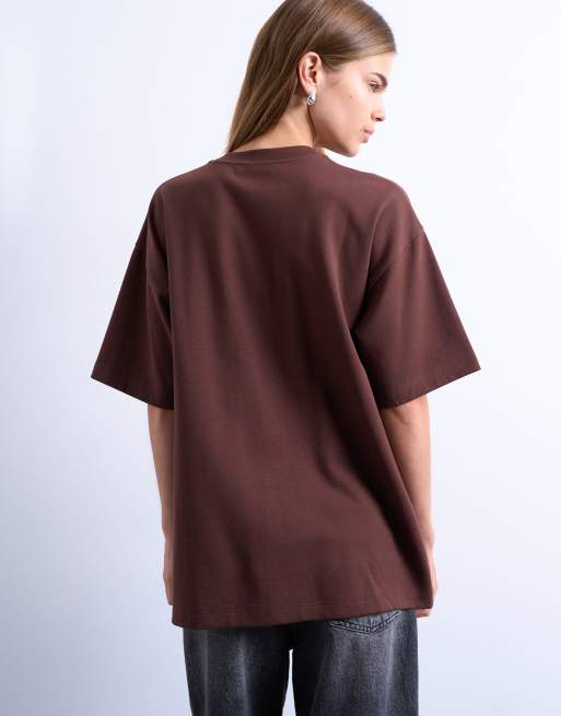 Camiseta marrón chocolate de corte depurado extragrande premium de Topshop, 4 de 4
