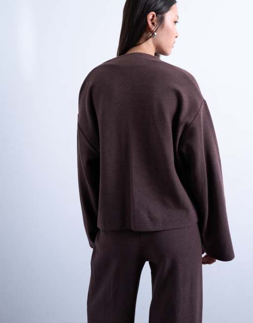 Camiseta marrón chocolate de manga larga con lazada al cuello de tejido suave de Topshop (parte de un conjunto), 4 de 4