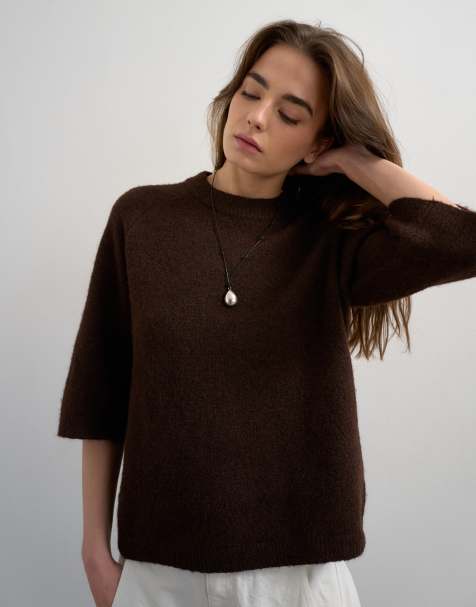 Camiseta marrón chocolate de media manga de punto de Topshop - view 1