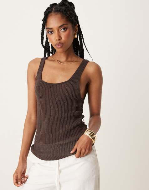 Camiseta marrón chocolate de tirantes con cuello redondo de punto de Mango - view 1