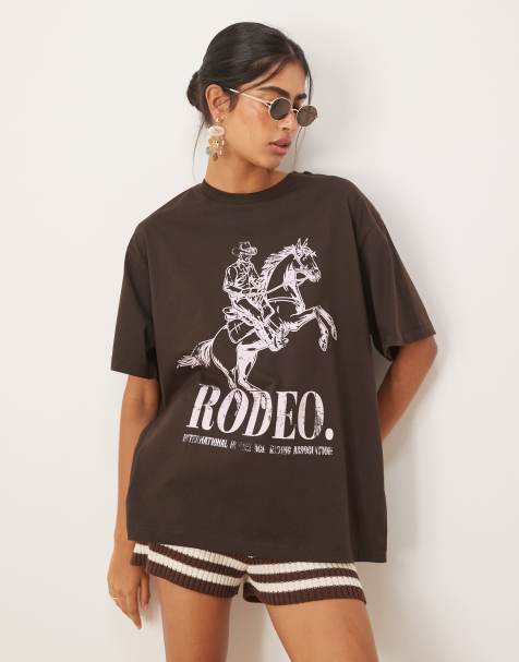 Camiseta marrón chocolate extragrande con estampado gráfico "Rodeo" de ASOS DESIGN - view 1
