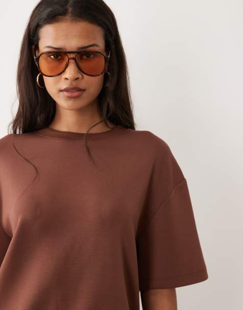 Camiseta marrón chocolate extragrande de cupro suave de ASOS DESIGN - view 1