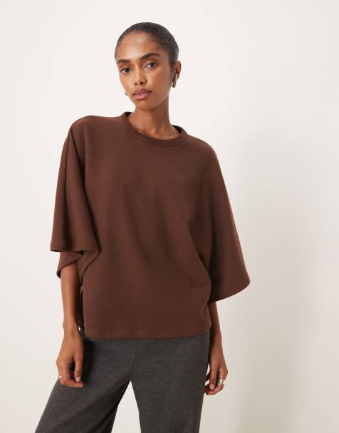 Camiseta marrón chocolate extragrande estilo capa de tejido muy suave de ASOS DESIGN - view 1