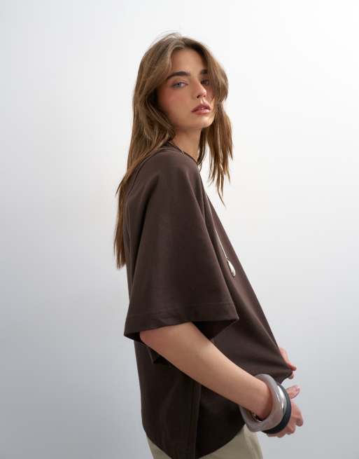 Camiseta marrón chocolate oscuro con mangas murciélago de Topshop, 4 de 4