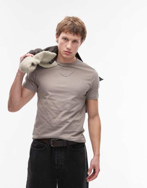 Camiseta marrón claro de algodón cepillado Brace de AllSaints