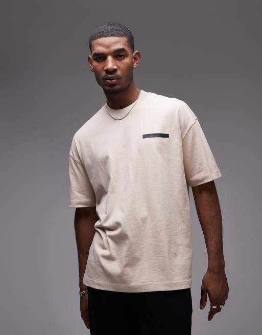 Camiseta marrón claro empolvado extragrande con logo bordado Redact de AllSaints, 4 de 4