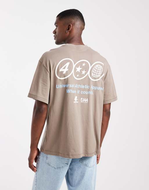 Camiseta marrón claro extragrande con estampado blanco y azul de ONLY & SONS