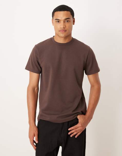 Camiseta marrón con cuello redondo de tejido grueso breatheMAX™ de mezcla de algodón de ASOS DESIGN - view 1