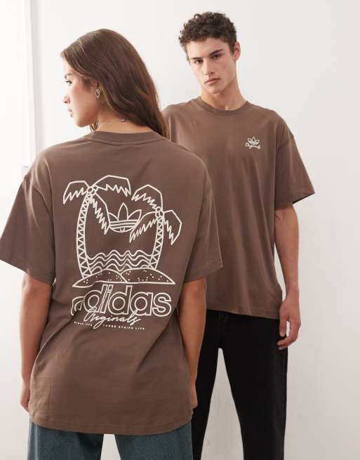 Camiseta marrón con gráfico de palmera en la espalda de adidas Originals