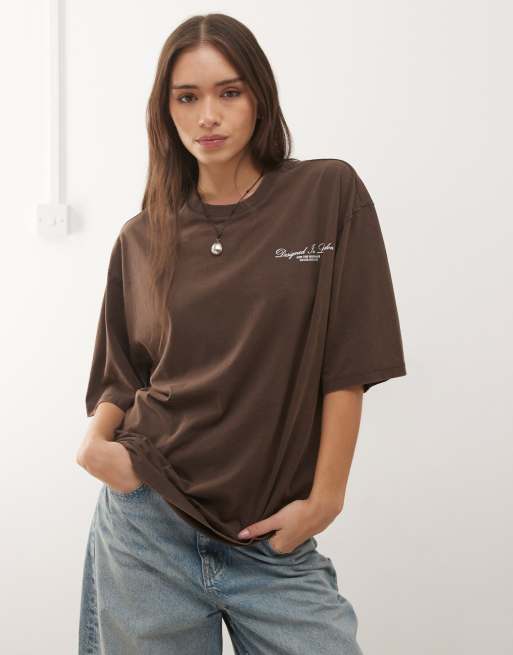Camiseta marrón con lavado ácido y logo de COLLUSION, 4 de 4
