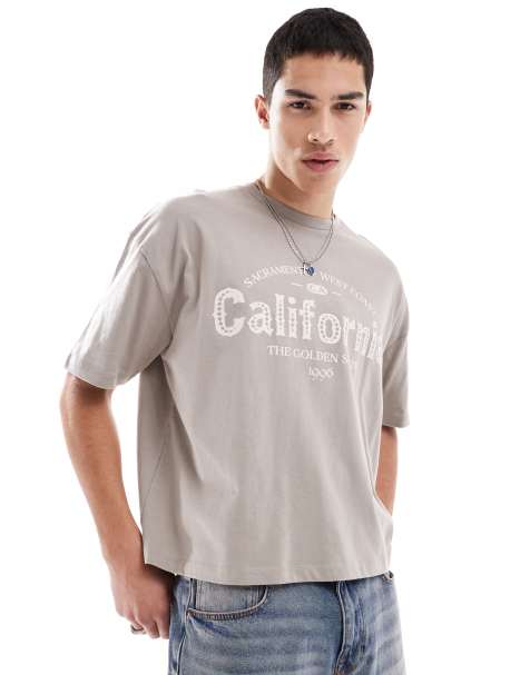 Camiseta marrón de corte cuadrado extragrande con estampado gráfico de ciudad de ASOS DESIGN - view 1