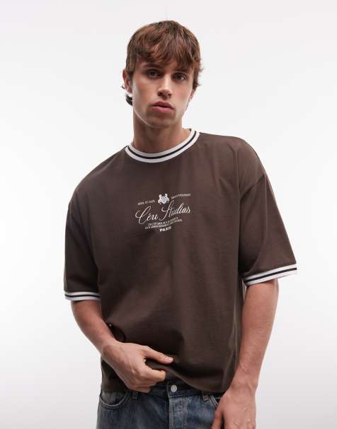 Camiseta marrón de corte cuadrado extragrande con estampado gráfico de texto de ASOS DESIGN - view 1