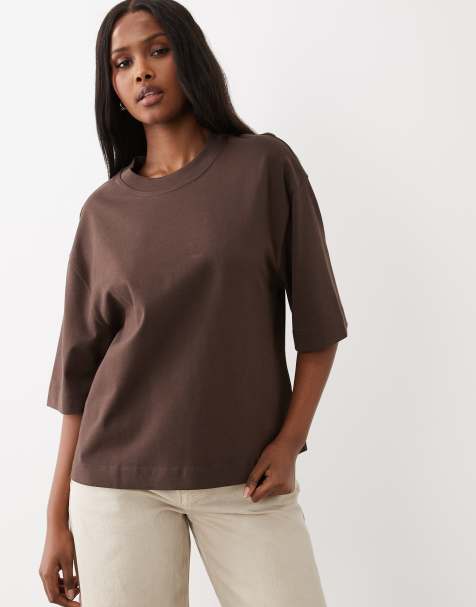 Camiseta marrón de manga corta y corte cuadrado de Gina Tricot - view 1
