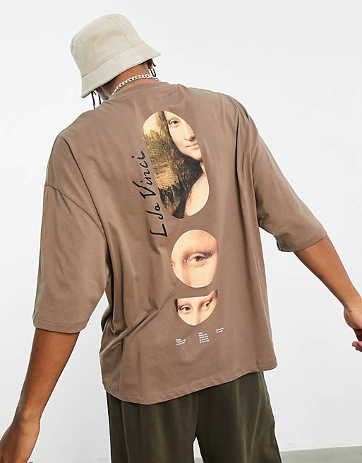Camiseta marrón extragrande con estampado de Mona Lisa de ASOS | ASOS