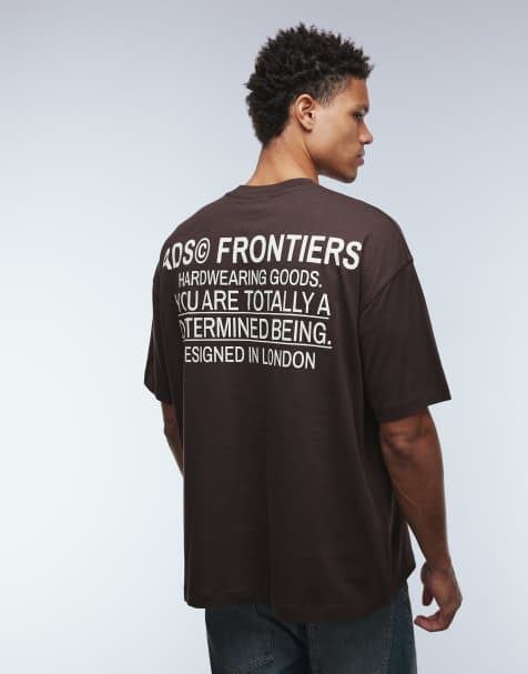Camiseta marrón extragrande con estampado gráfico de texto de ASOS DESIGN - view 1