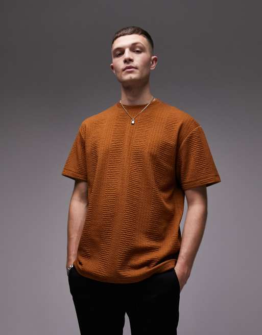 Camiseta marrón extragrande de sirsaca texturizada de Topman