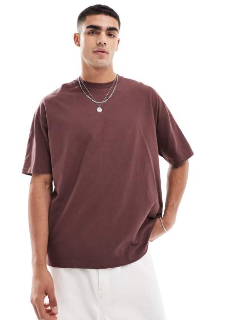 Camiseta marrón extragrande de tejido grueso de 240 g/m² de ASOS DESIGN