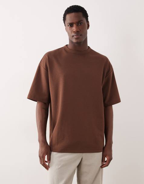 Camiseta marrón extragrande de tejido grueso de mezcla de algodón breatheMAX™ de ASOS DESIGN - view 1