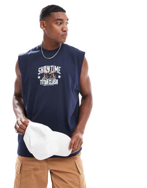 Camiseta marrón extragrande sin mangas con estampado delantero de ASOS DESIGN - view 1