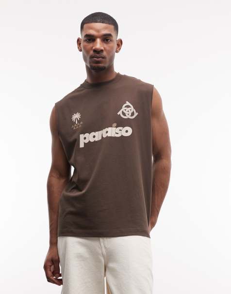 Camiseta marrón extragrande sin mangas con estampado gráfico de fútbol en la parte delantera de ASOS DESIGN - view 1