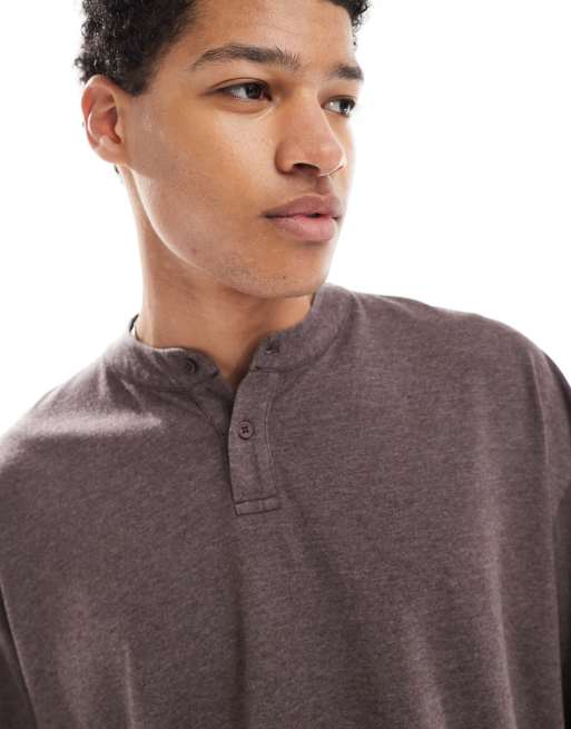 Camiseta marrón jaspeado sobretintado de corte cuadrado extragrande con cuello panadero de ASOS DESIGN  , 4 de 4