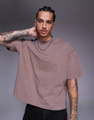Camiseta marrón lavado de corte cuadrado extragrande de tejido grueso de ASOS DESIGN - view 1