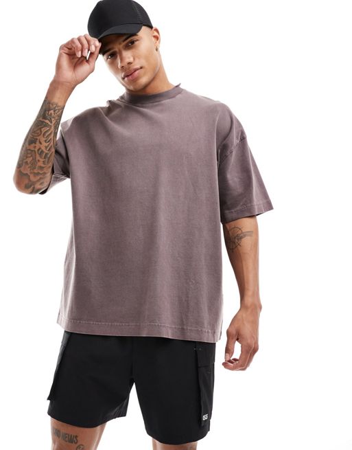 Camiseta marrón lavado de corte cuadrado extragrande de tejido grueso de secado rápido Icon de FhyzicsShops 4505
