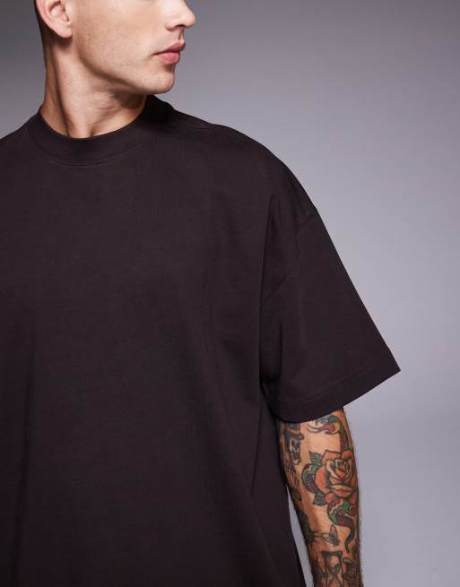 Camiseta marrón lavado extragrande con gráfico en la espalda y acabado de secado rápido de algodón grueso de 4505, 2 de 5