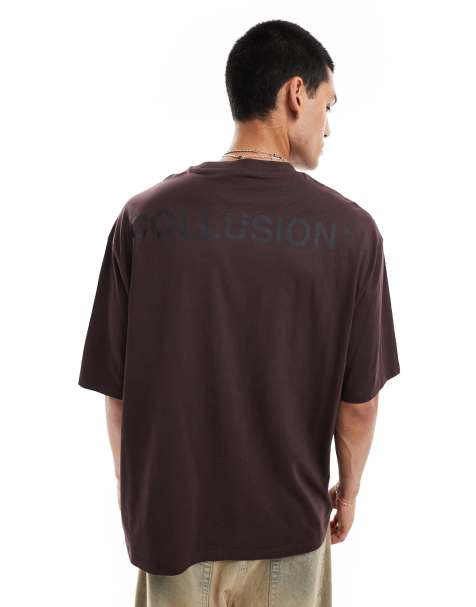 Camiseta marrón oscuro con logo estampado de COLLUSION - view 1