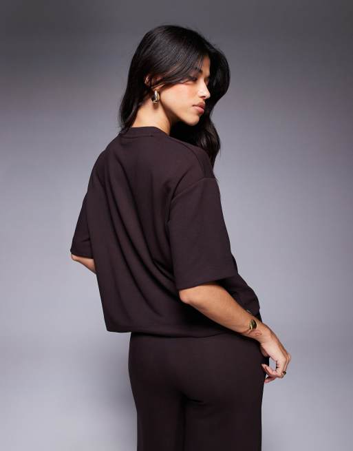 Camiseta marrón oscuro de corte cuadrado depurado de River Island (parte de un conjunto), 4 de 4