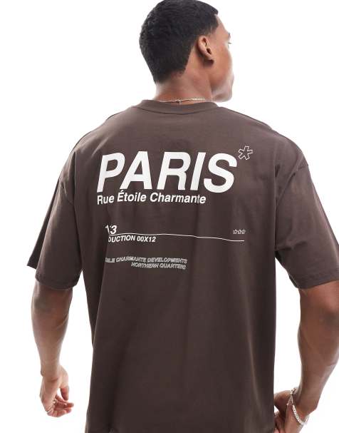 Camiseta marrón oscuro extragrande con estampado de ciudad en la espalda de ASOS DESIGN - view 1