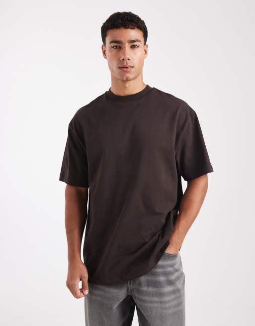 Camiseta marrón oscuro holgada de cuello alto de tejido grueso de ASOS DESIGN