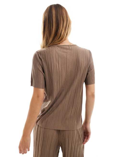Camiseta marrón plisada de Vila (parte de un conjunto), 4 de 4