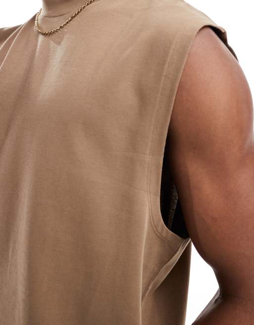 Camiseta marrón sin mangas extragrande de tejido grueso de ASOS DESIGN , 3 de 4