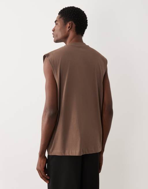 Camiseta marrón sin mangas extragrande de tejido grueso de ASOS DESIGN, 3 de 5