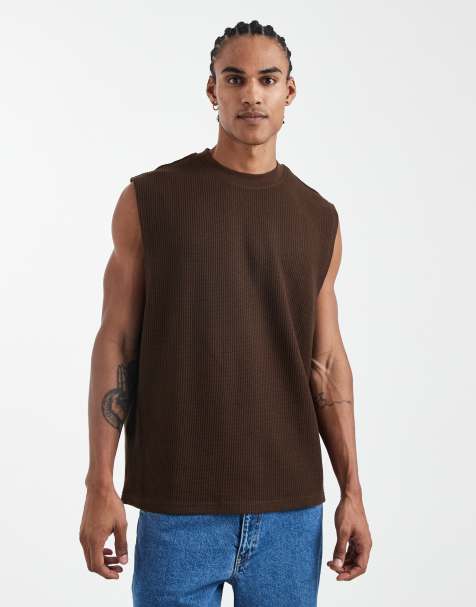 Camiseta marrón sin mangas extragrande de tejido grueso gofrado de ASOS DESIGN - view 1