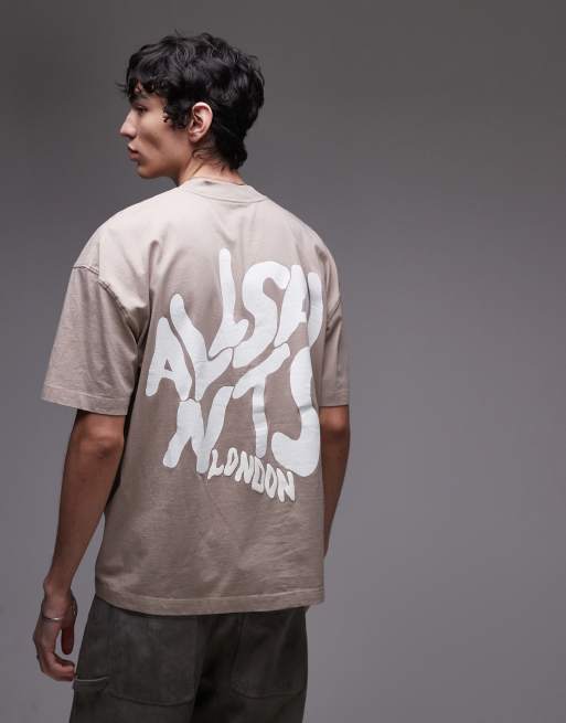 Camiseta marrón topo claro con estampado trasero Orlando de AllSaints, 4 de 4