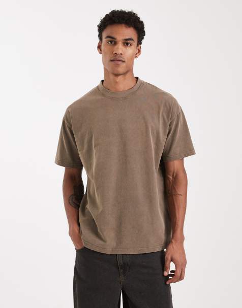Camiseta marrón topo extragrande con lavado ácido de tejido de 240 g/m² de Brave Soul - view 1