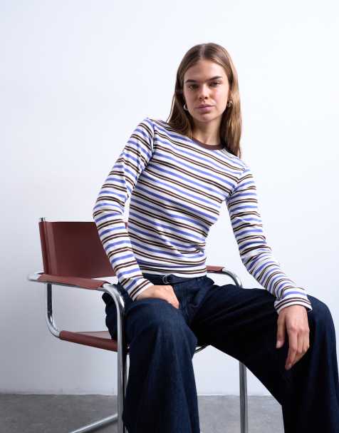 Camiseta morada a rayas de manga larga Everyday de Topshop - view 1
