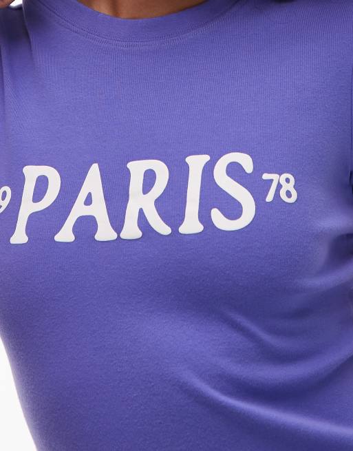 Camiseta morada básica con estampado gráfico "Paris 1978" de punto liso de Topshop, 4 de 4