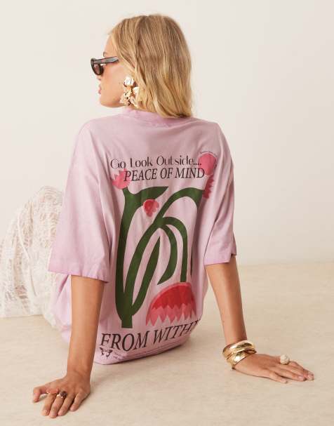 Camiseta morada de corte boyfriend con estampado floral en la espalda de ASOS DESIGN - view 1
