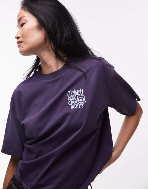 Camiseta morada de corte cuadrado Signet de Carhartt WIP, 3 de 4