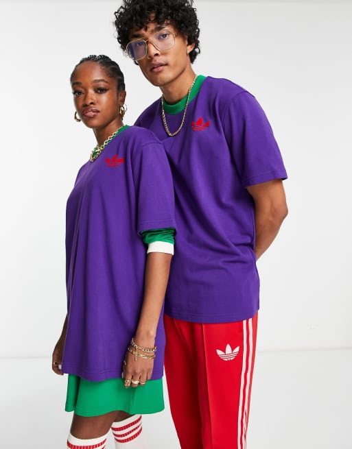 Camiseta morada unisex con trébol grande adicolor 70s de adidas Originals |